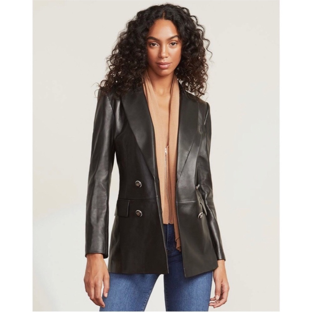 NWT Veronica Beard Black Bywood Dickey Lamb Leather Blazer Jacket sz 6